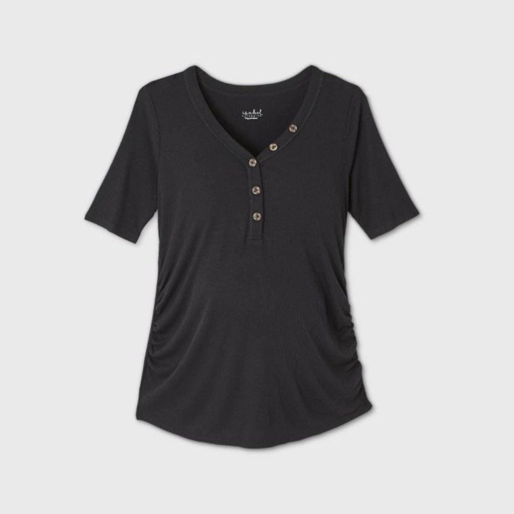 Elbow Sleeve V-Neck Henley Maternity Top